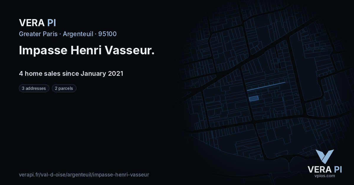 Impasse Henri Vasseur, Argenteuil at night – every parcel coloured by the prices around it, the street's own parcels lit