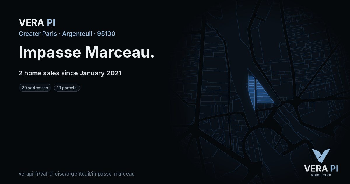Impasse Marceau, Argenteuil at night – every parcel coloured by the prices around it, the street's own parcels lit