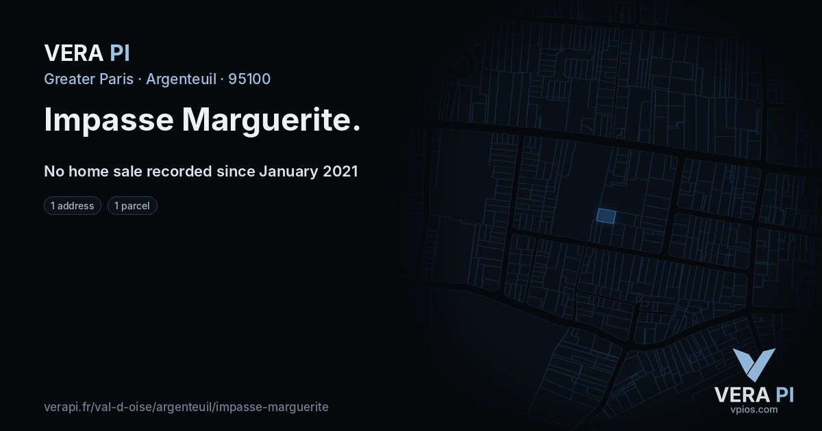 Impasse Marguerite, Argenteuil at night – every parcel coloured by the prices around it, the street's own parcels lit