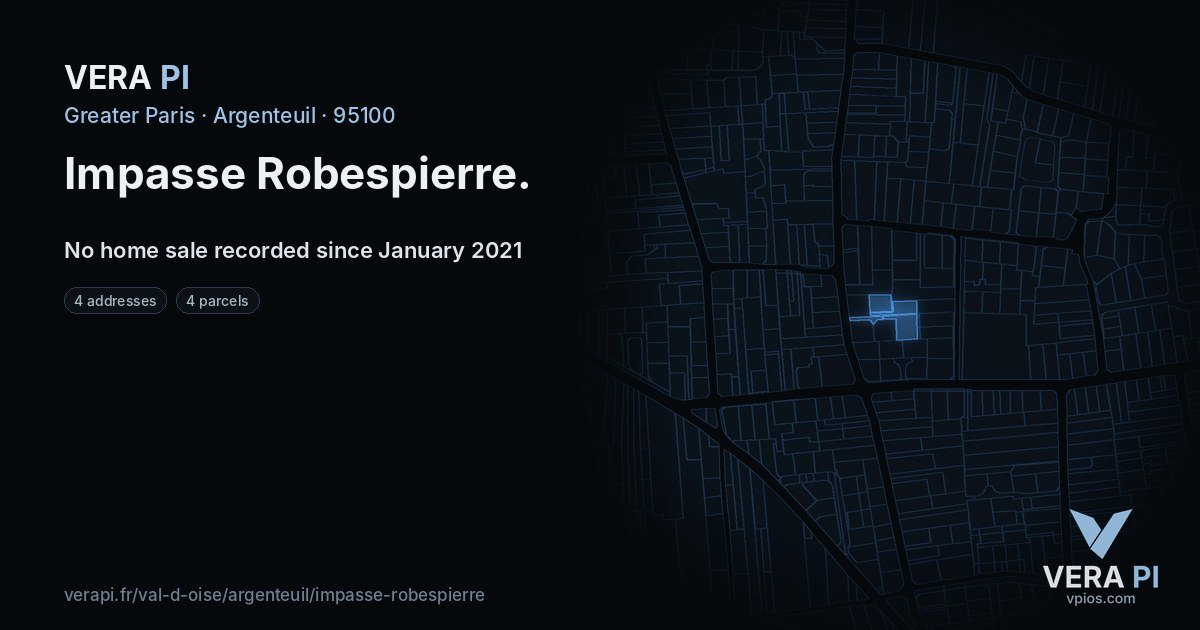 Impasse Robespierre, Argenteuil at night – every parcel coloured by the prices around it, the street's own parcels lit