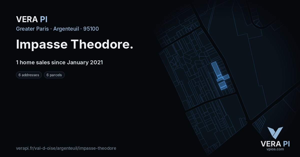 Impasse Theodore, Argenteuil at night – every parcel coloured by the prices around it, the street's own parcels lit