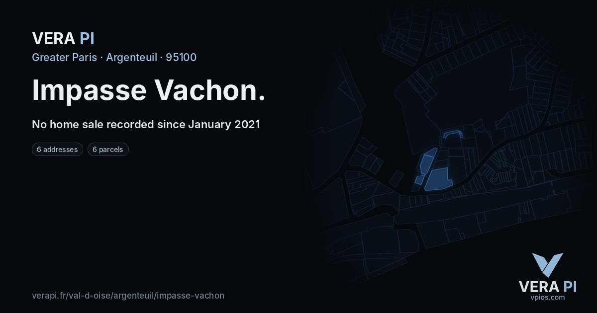 Impasse Vachon, Argenteuil at night – every parcel coloured by the prices around it, the street's own parcels lit