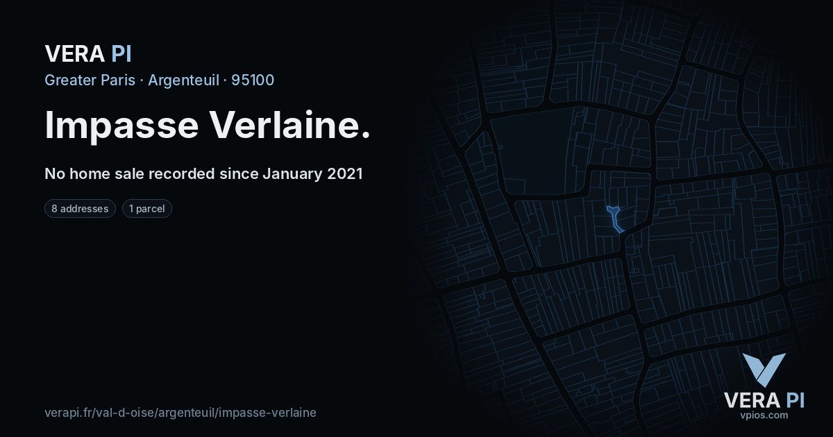 Impasse Verlaine, Argenteuil at night – every parcel coloured by the prices around it, the street's own parcels lit