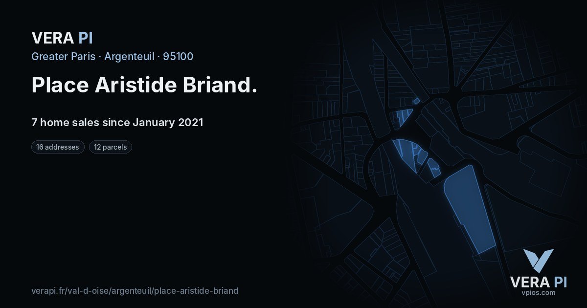 Place Aristide Briand, Argenteuil at night – every parcel coloured by the prices around it, the street's own parcels lit