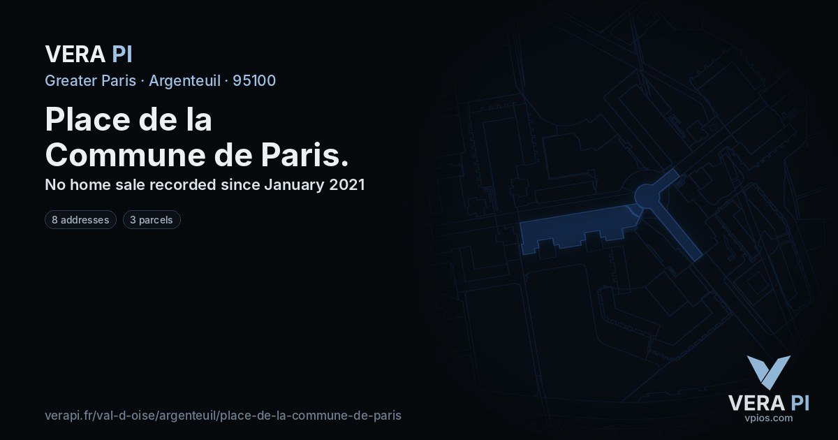 Place de la Commune de Paris, Argenteuil at night – every parcel coloured by the prices around it, the street's own parcels lit