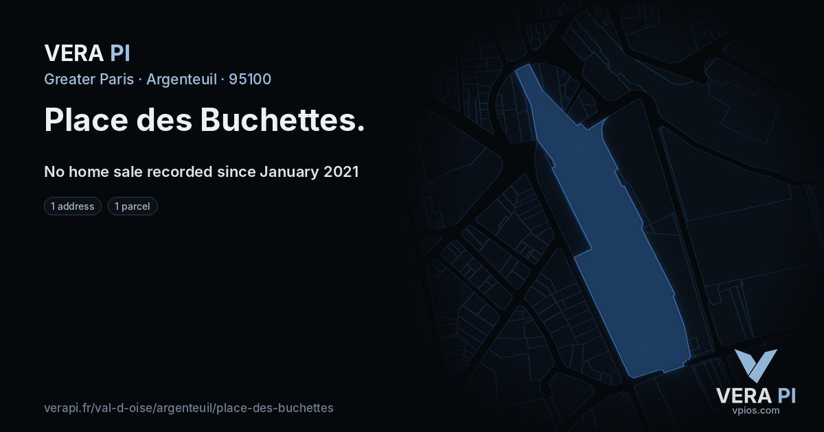 Place des Buchettes, Argenteuil at night – every parcel coloured by the prices around it, the street's own parcels lit