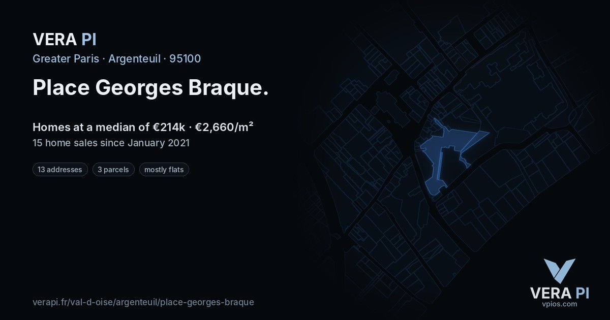 Place Georges Braque, Argenteuil at night – every parcel coloured by the prices around it, the street's own parcels lit