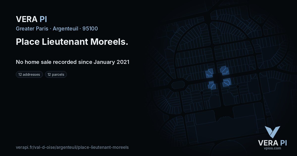 Place Lieutenant Moreels, Argenteuil at night – every parcel coloured by the prices around it, the street's own parcels lit