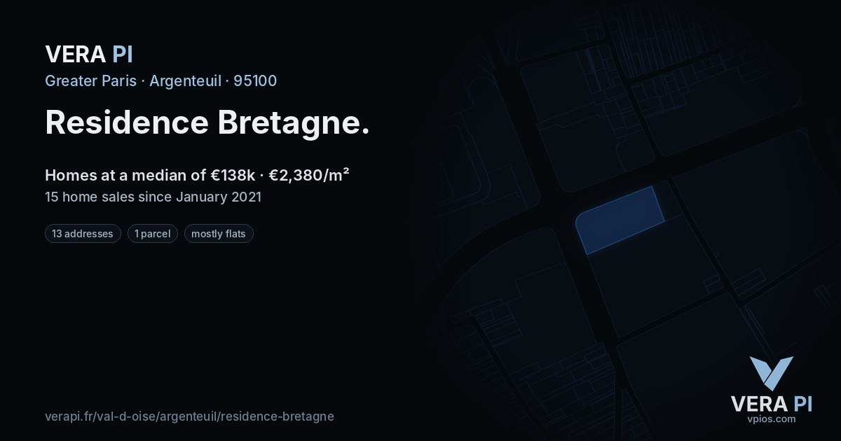 Residence Bretagne, Argenteuil at night – every parcel coloured by the prices around it, the street's own parcels lit