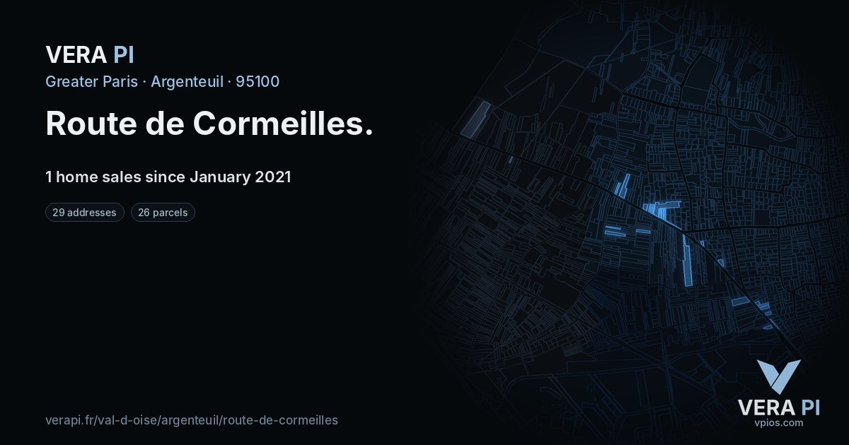Route de Cormeilles, Argenteuil at night – every parcel coloured by the prices around it, the street's own parcels lit