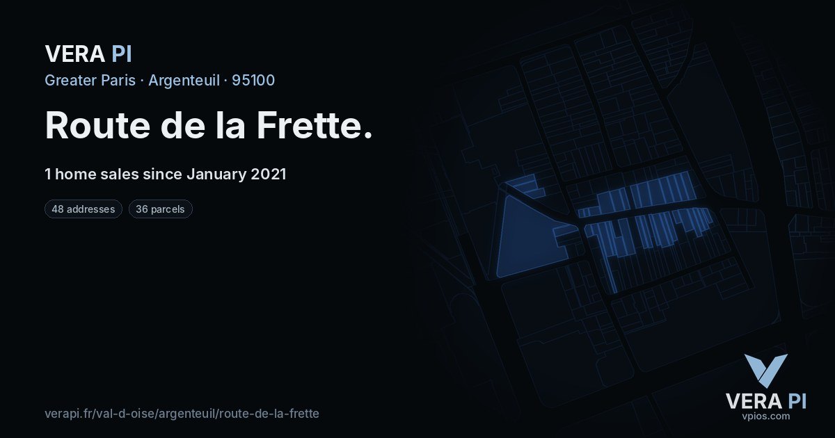 Route de la Frette, Argenteuil at night – every parcel coloured by the prices around it, the street's own parcels lit