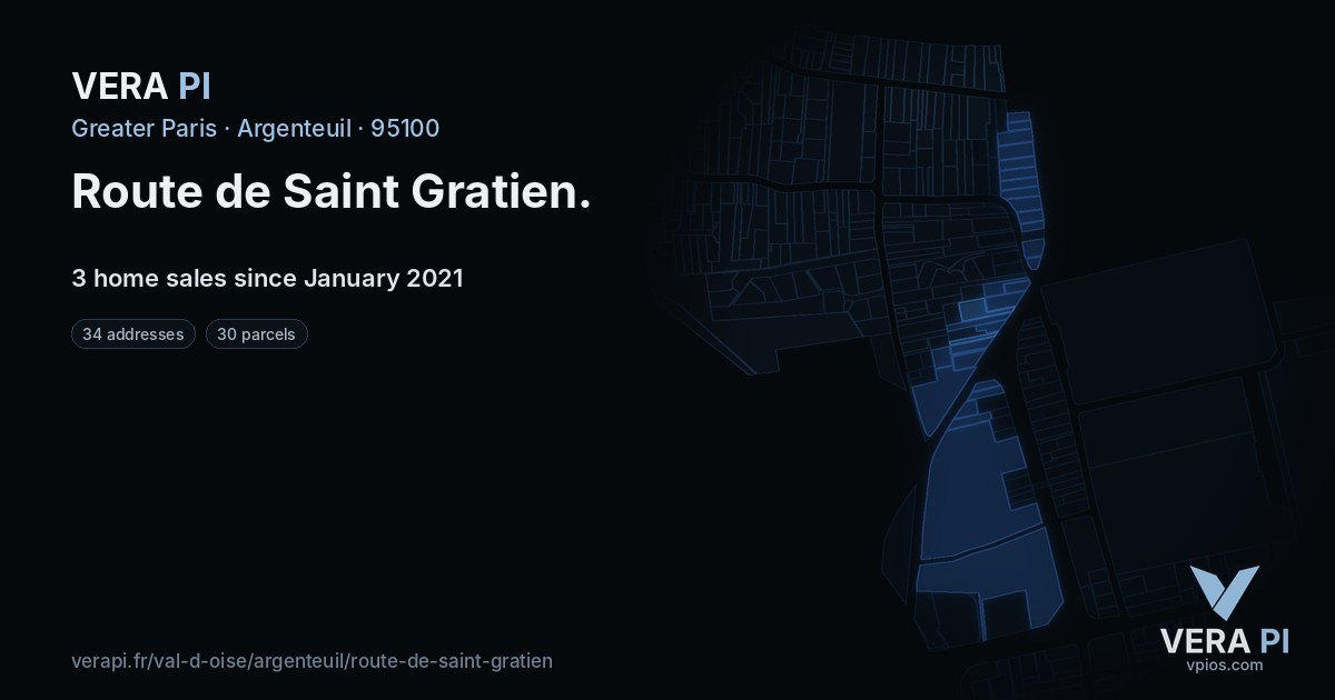 Route de Saint Gratien, Argenteuil at night – every parcel coloured by the prices around it, the street's own parcels lit