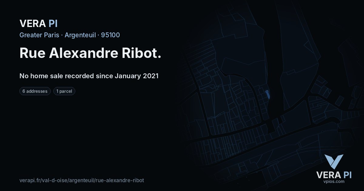 Rue Alexandre Ribot, Argenteuil at night – every parcel coloured by the prices around it, the street's own parcels lit