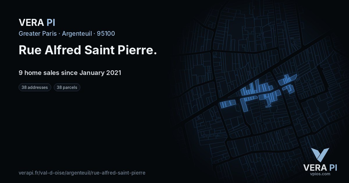 Rue Alfred Saint Pierre, Argenteuil at night – every parcel coloured by the prices around it, the street's own parcels lit