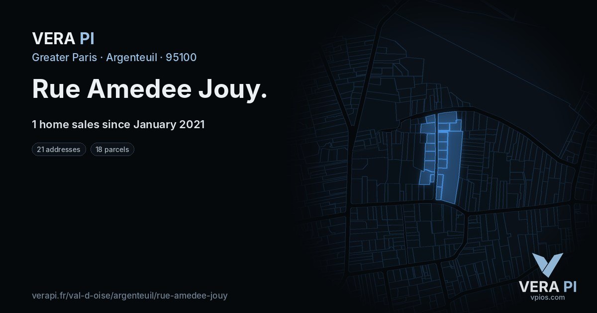 Rue Amedee Jouy, Argenteuil at night – every parcel coloured by the prices around it, the street's own parcels lit
