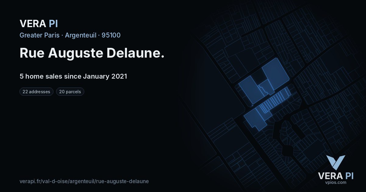 Rue Auguste Delaune, Argenteuil at night – every parcel coloured by the prices around it, the street's own parcels lit