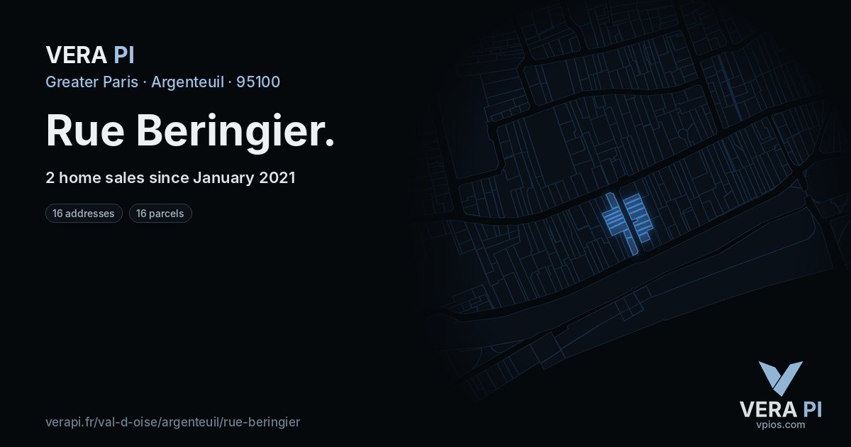 Rue Beringier, Argenteuil at night – every parcel coloured by the prices around it, the street's own parcels lit