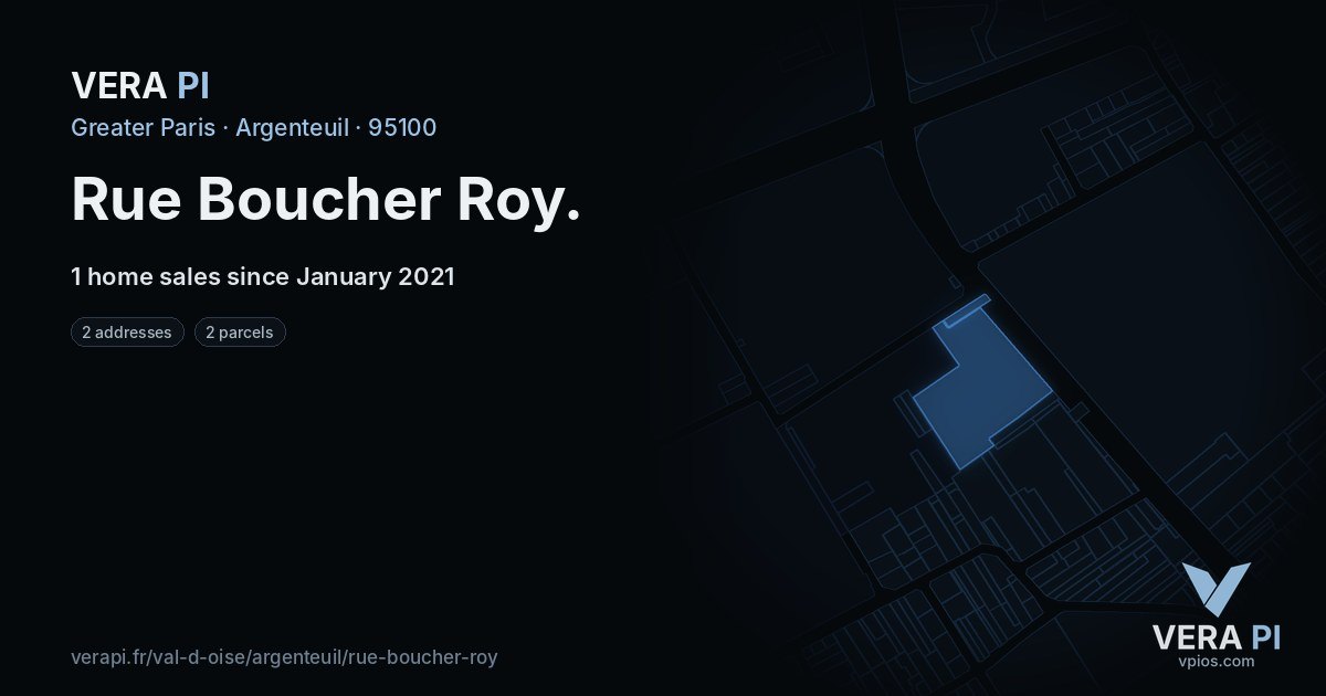 Rue Boucher Roy, Argenteuil at night – every parcel coloured by the prices around it, the street's own parcels lit
