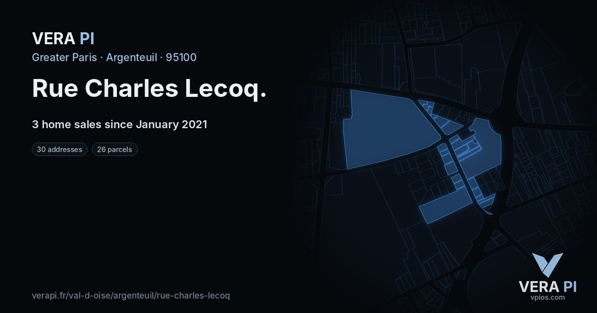 Rue Charles Lecoq, Argenteuil at night – every parcel coloured by the prices around it, the street's own parcels lit