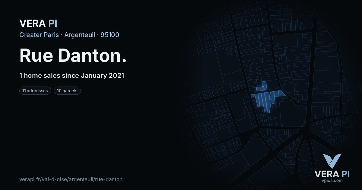 Rue Danton, Argenteuil at night – every parcel coloured by the prices around it, the street's own parcels lit