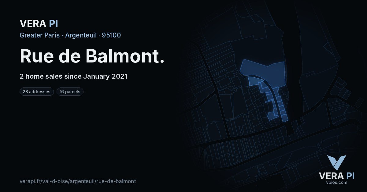 Rue de Balmont, Argenteuil at night – every parcel coloured by the prices around it, the street's own parcels lit