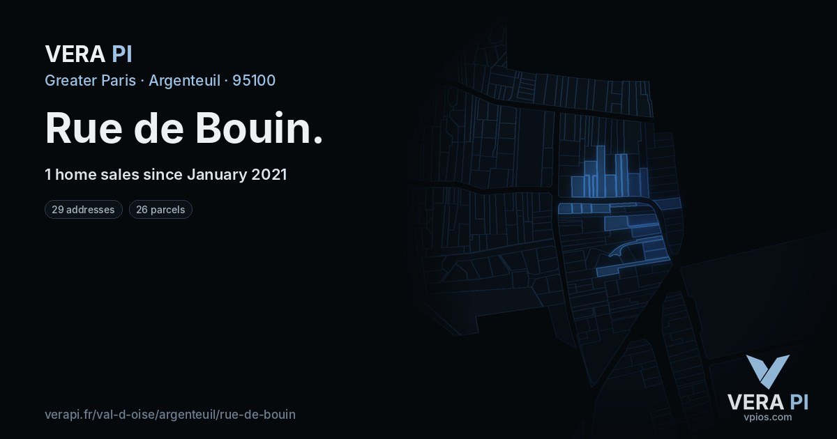 Rue de Bouin, Argenteuil at night – every parcel coloured by the prices around it, the street's own parcels lit