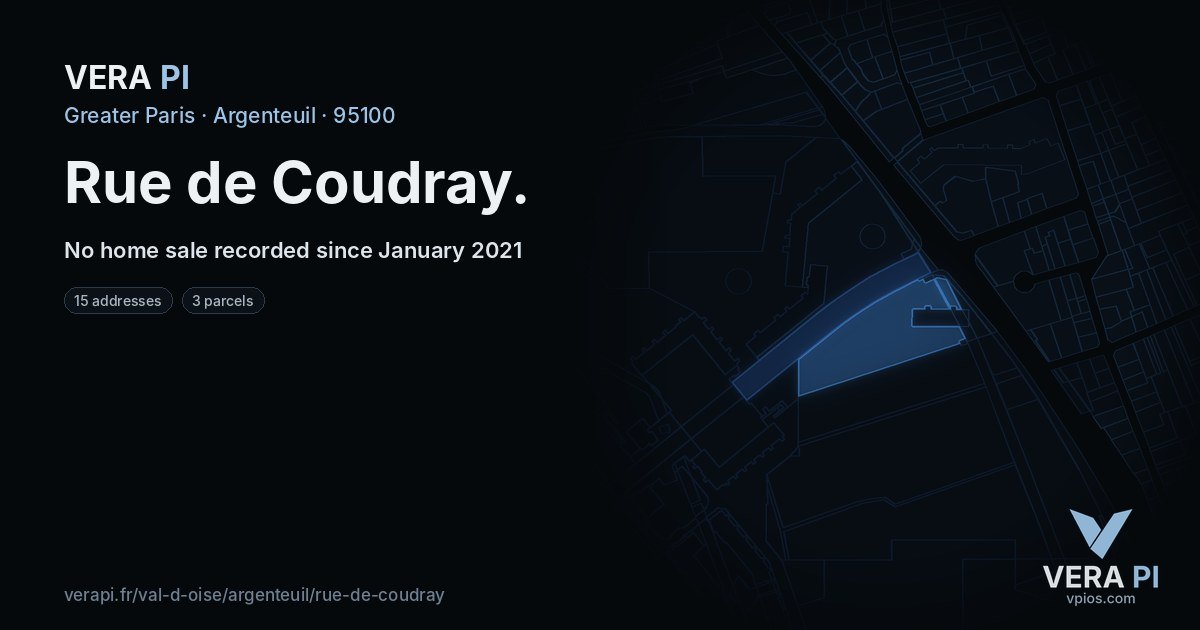 Rue de Coudray, Argenteuil at night – every parcel coloured by the prices around it, the street's own parcels lit