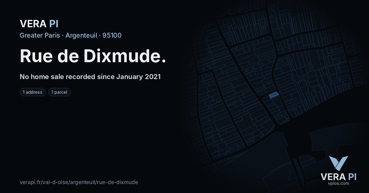 Rue de Dixmude, Argenteuil at night – every parcel coloured by the prices around it, the street's own parcels lit