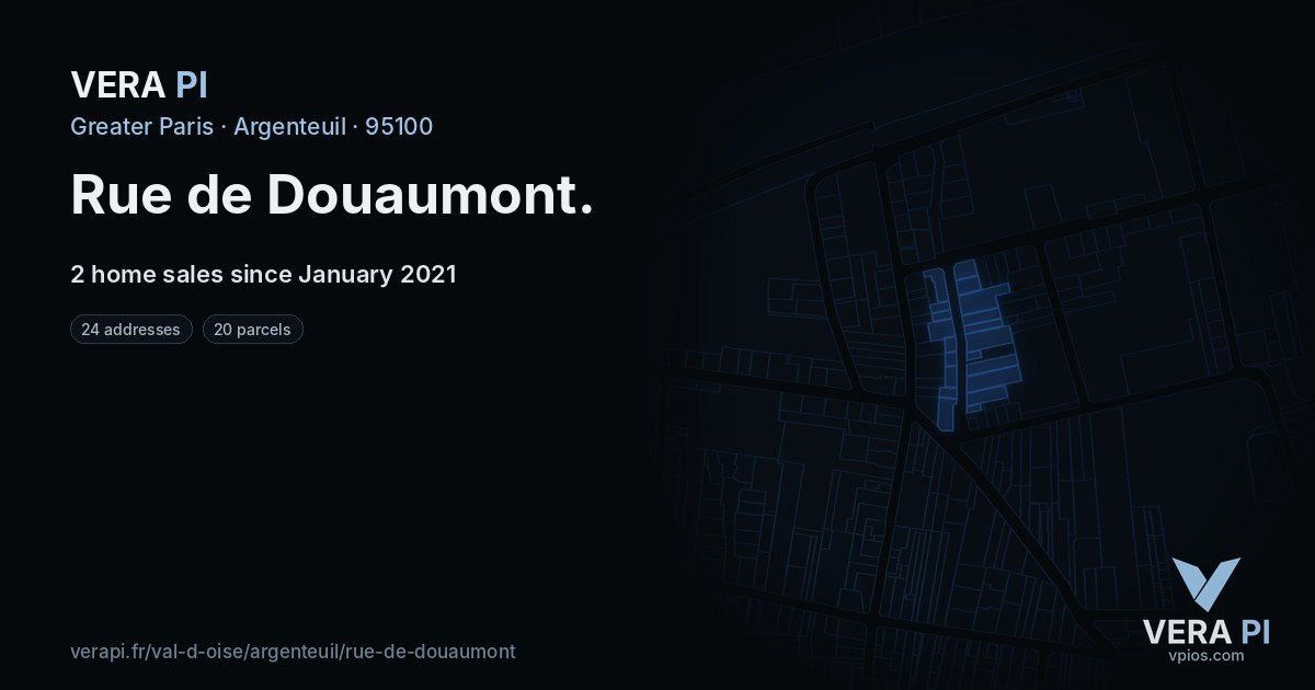 Rue de Douaumont, Argenteuil at night – every parcel coloured by the prices around it, the street's own parcels lit