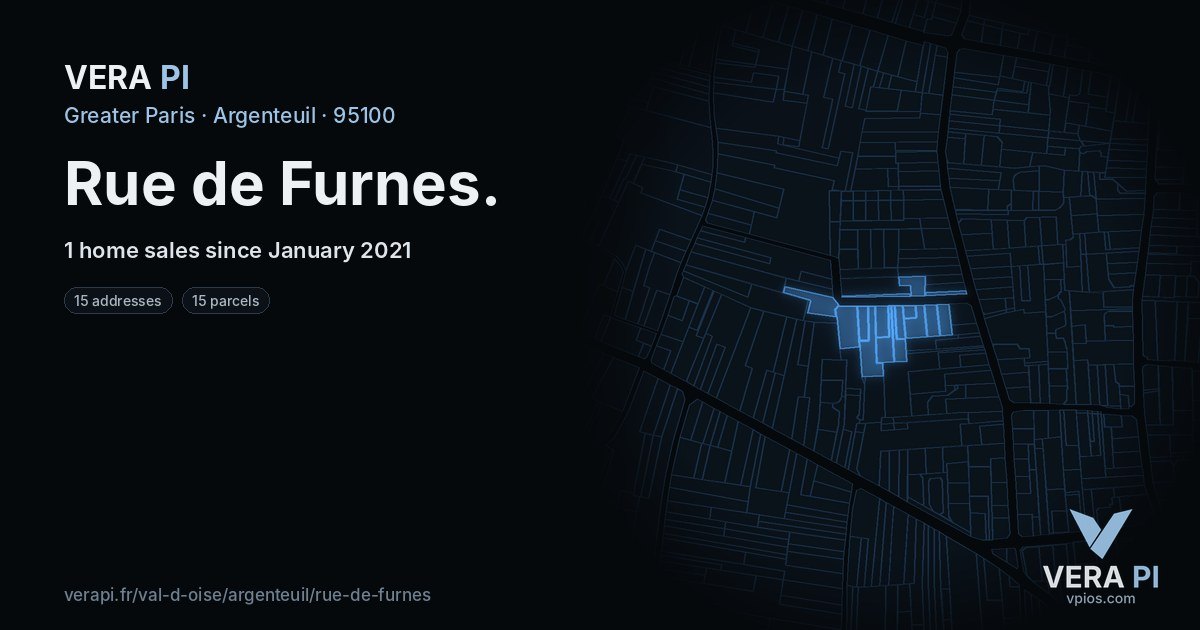 Rue de Furnes, Argenteuil at night – every parcel coloured by the prices around it, the street's own parcels lit