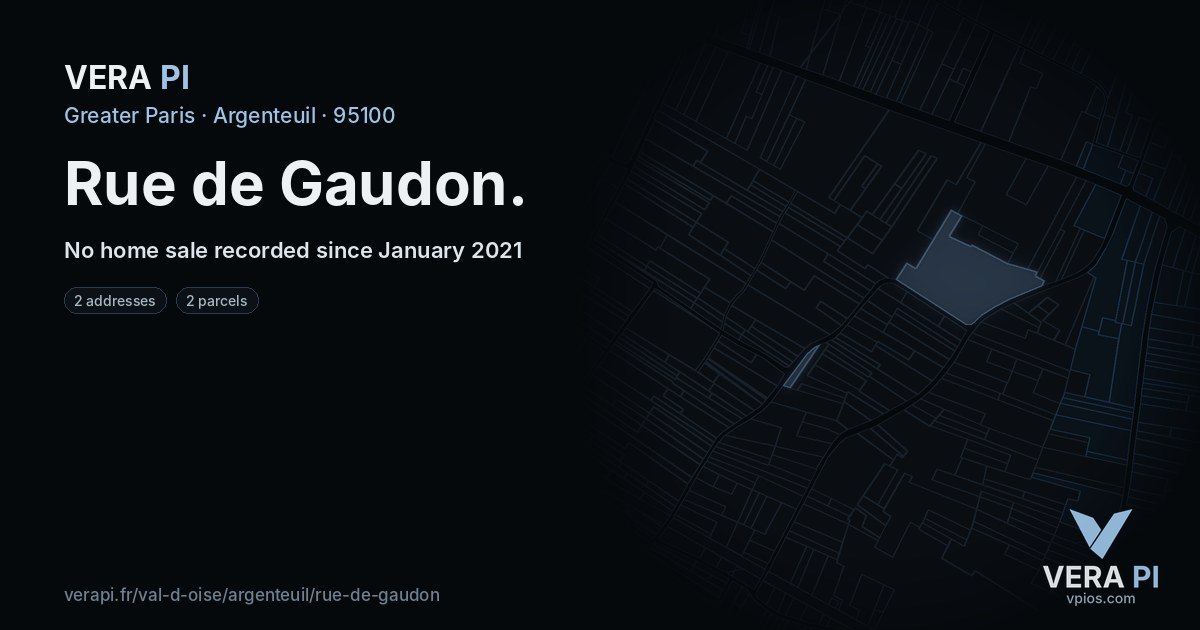 Rue de Gaudon, Argenteuil at night – every parcel coloured by the prices around it, the street's own parcels lit