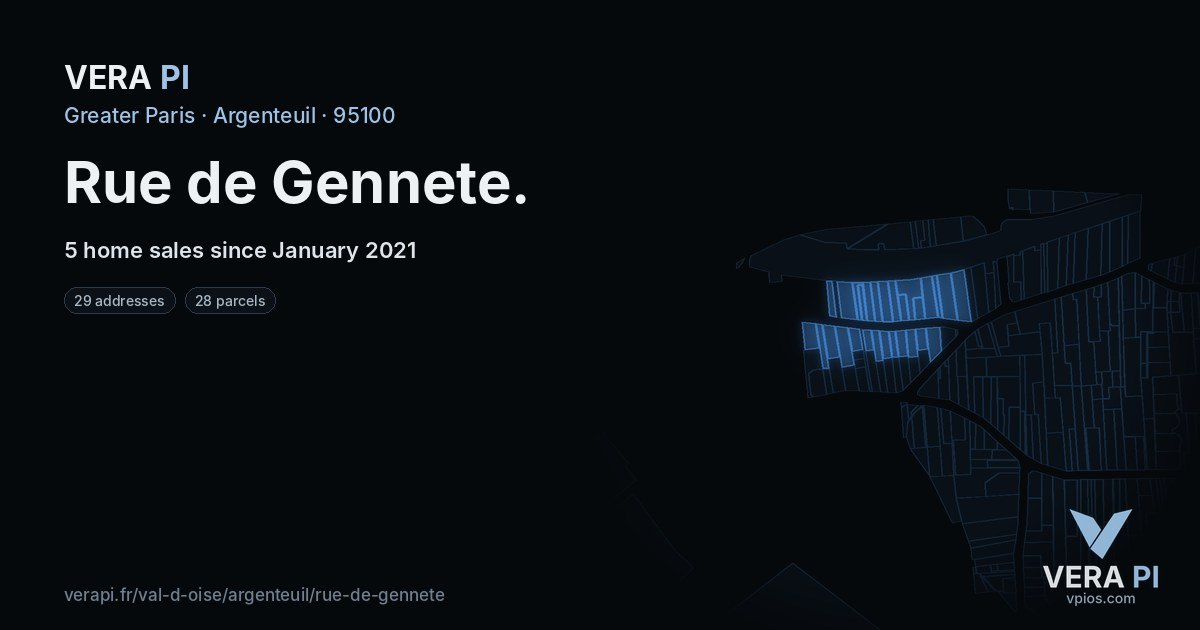 Rue de Gennete, Argenteuil at night – every parcel coloured by the prices around it, the street's own parcels lit