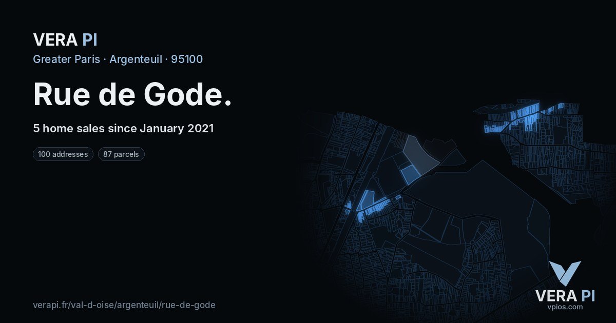 Rue de Gode, Argenteuil at night – every parcel coloured by the prices around it, the street's own parcels lit