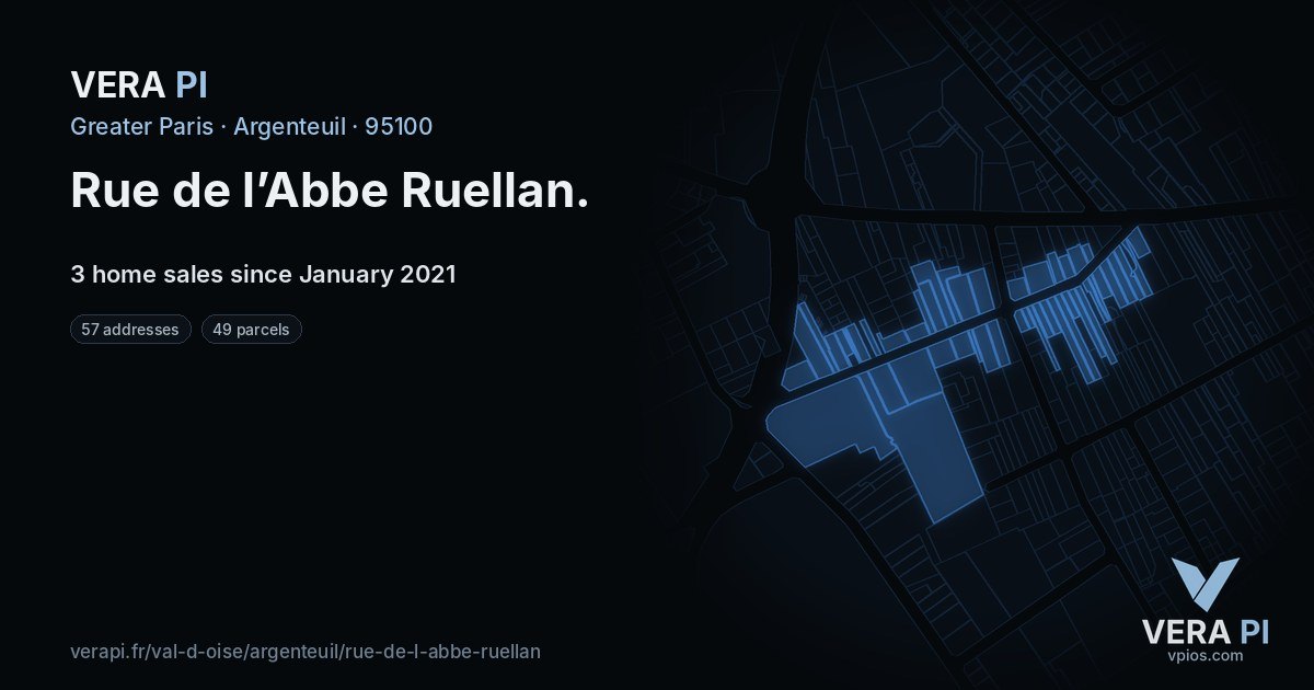 Rue de l’Abbe Ruellan, Argenteuil at night – every parcel coloured by the prices around it, the street's own parcels lit