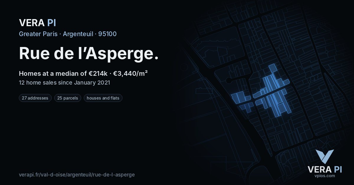 Rue de l’Asperge, Argenteuil at night – every parcel coloured by the prices around it, the street's own parcels lit