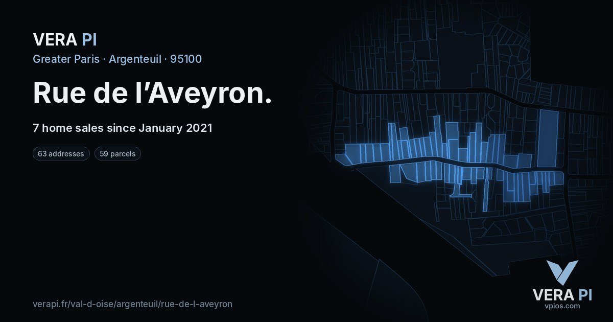 Rue de l’Aveyron, Argenteuil at night – every parcel coloured by the prices around it, the street's own parcels lit