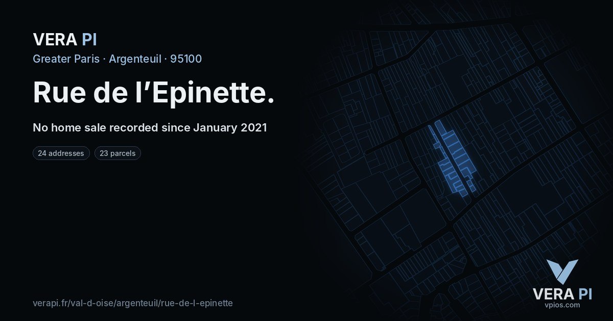 Rue de l’Epinette, Argenteuil at night – every parcel coloured by the prices around it, the street's own parcels lit