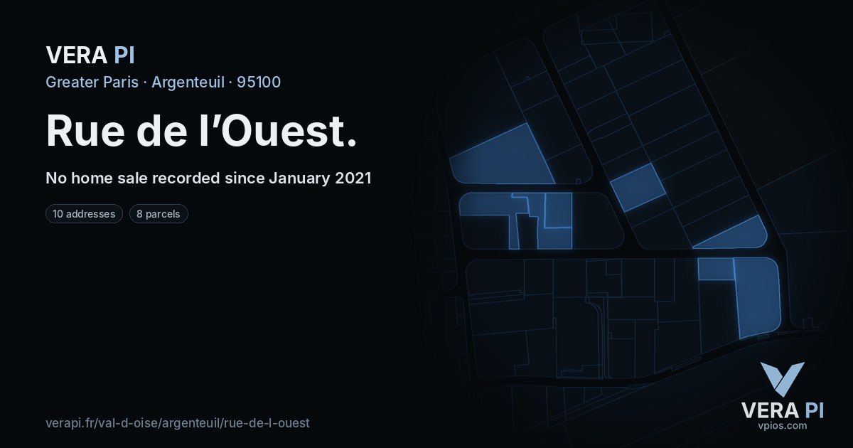 Rue de l’Ouest, Argenteuil at night – every parcel coloured by the prices around it, the street's own parcels lit