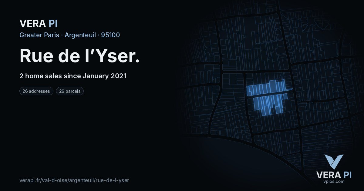 Rue de l’Yser, Argenteuil at night – every parcel coloured by the prices around it, the street's own parcels lit