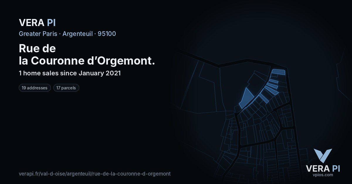 Rue de la Couronne d’Orgemont, Argenteuil at night – every parcel coloured by the prices around it, the street's own parcels lit
