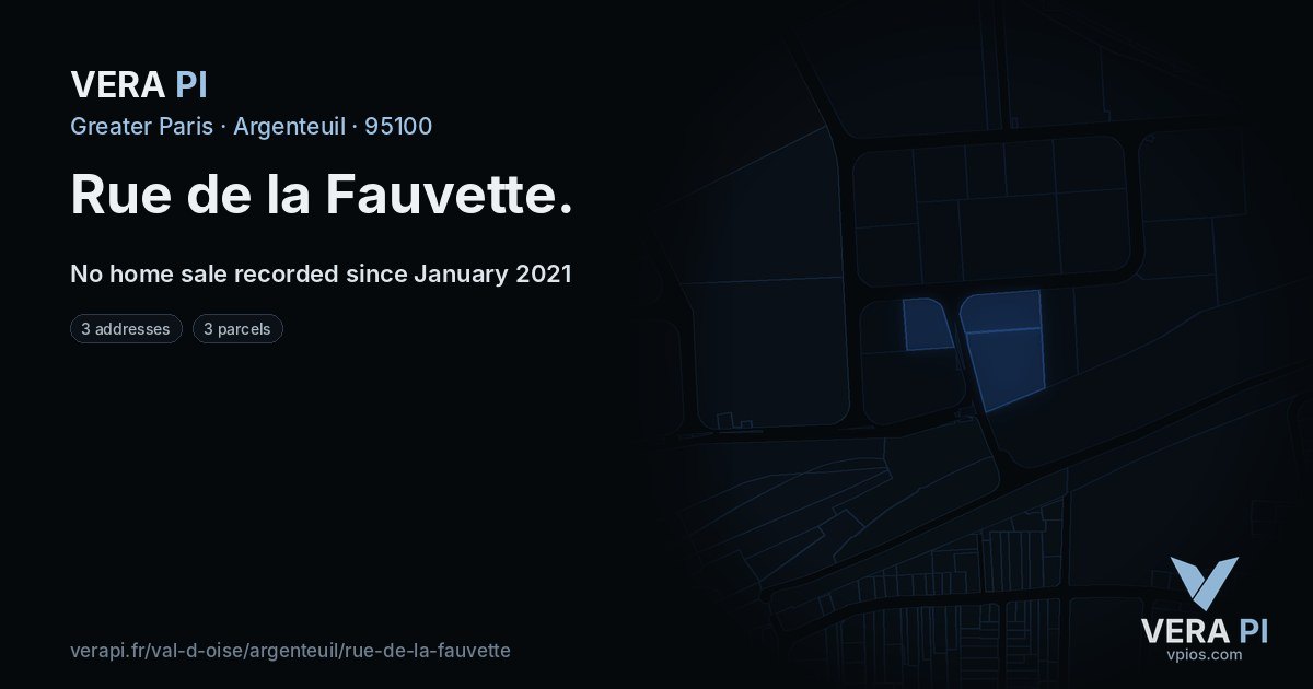 Rue de la Fauvette, Argenteuil at night – every parcel coloured by the prices around it, the street's own parcels lit