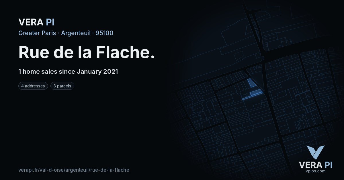Rue de la Flache, Argenteuil at night – every parcel coloured by the prices around it, the street's own parcels lit