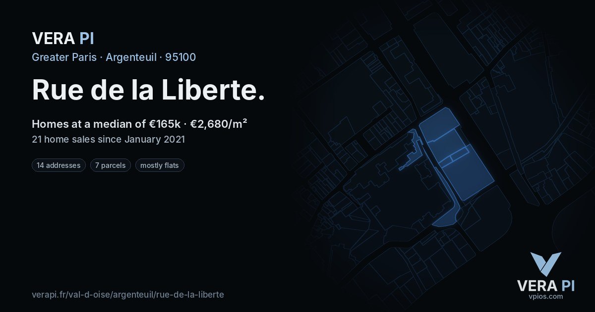 Rue de la Liberte, Argenteuil at night – every parcel coloured by the prices around it, the street's own parcels lit