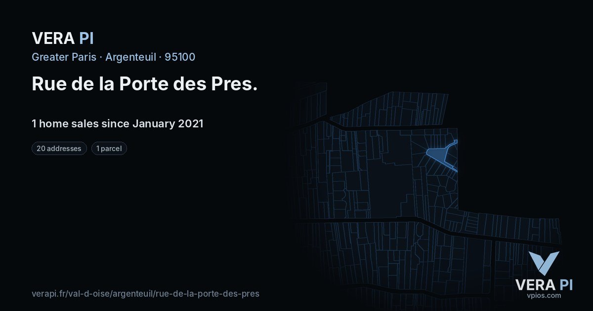 Rue de la Porte des Pres, Argenteuil at night – every parcel coloured by the prices around it, the street's own parcels lit