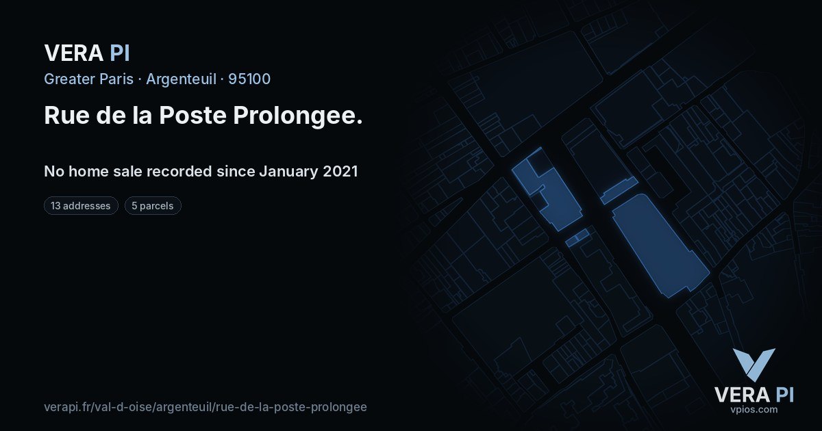 Rue de la Poste Prolongee, Argenteuil at night – every parcel coloured by the prices around it, the street's own parcels lit