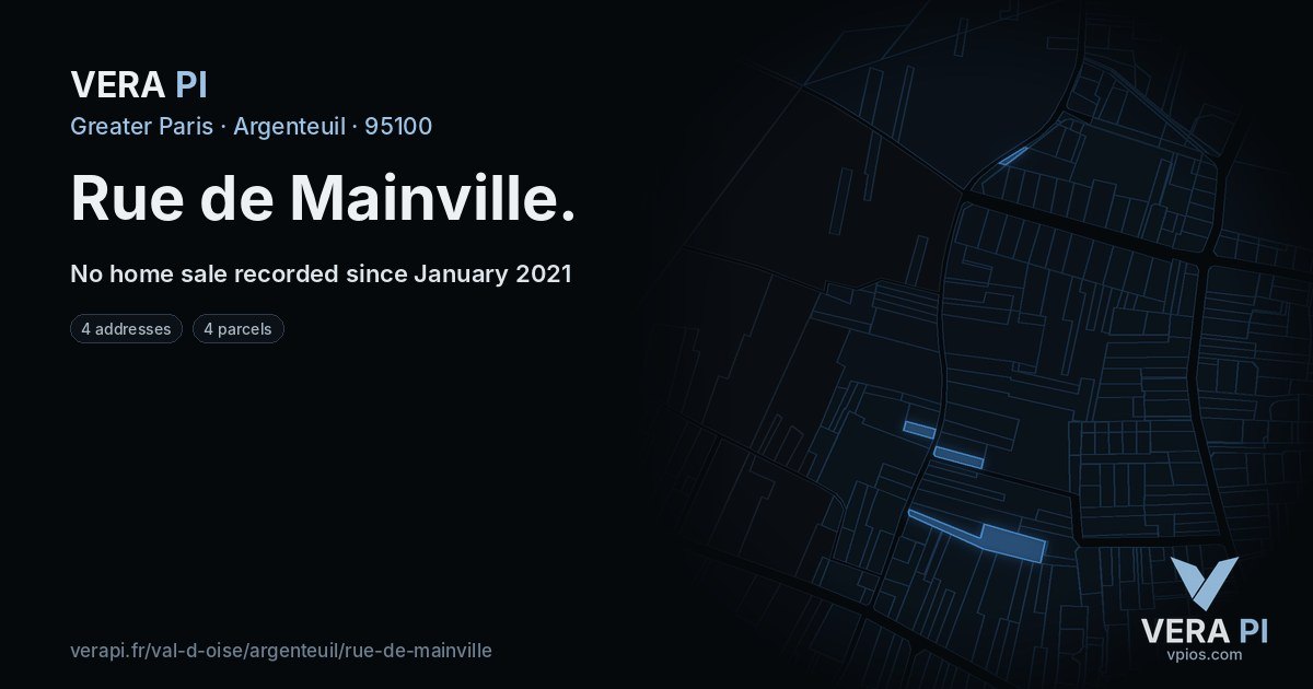 Rue de Mainville, Argenteuil at night – every parcel coloured by the prices around it, the street's own parcels lit