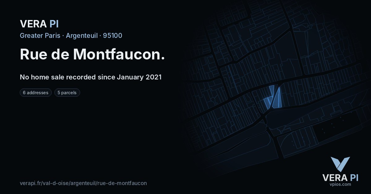 Rue de Montfaucon, Argenteuil at night – every parcel coloured by the prices around it, the street's own parcels lit