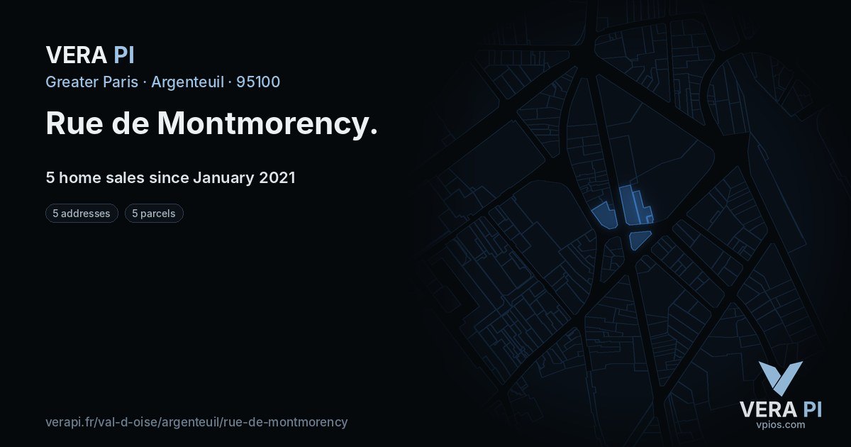 Rue de Montmorency, Argenteuil at night – every parcel coloured by the prices around it, the street's own parcels lit