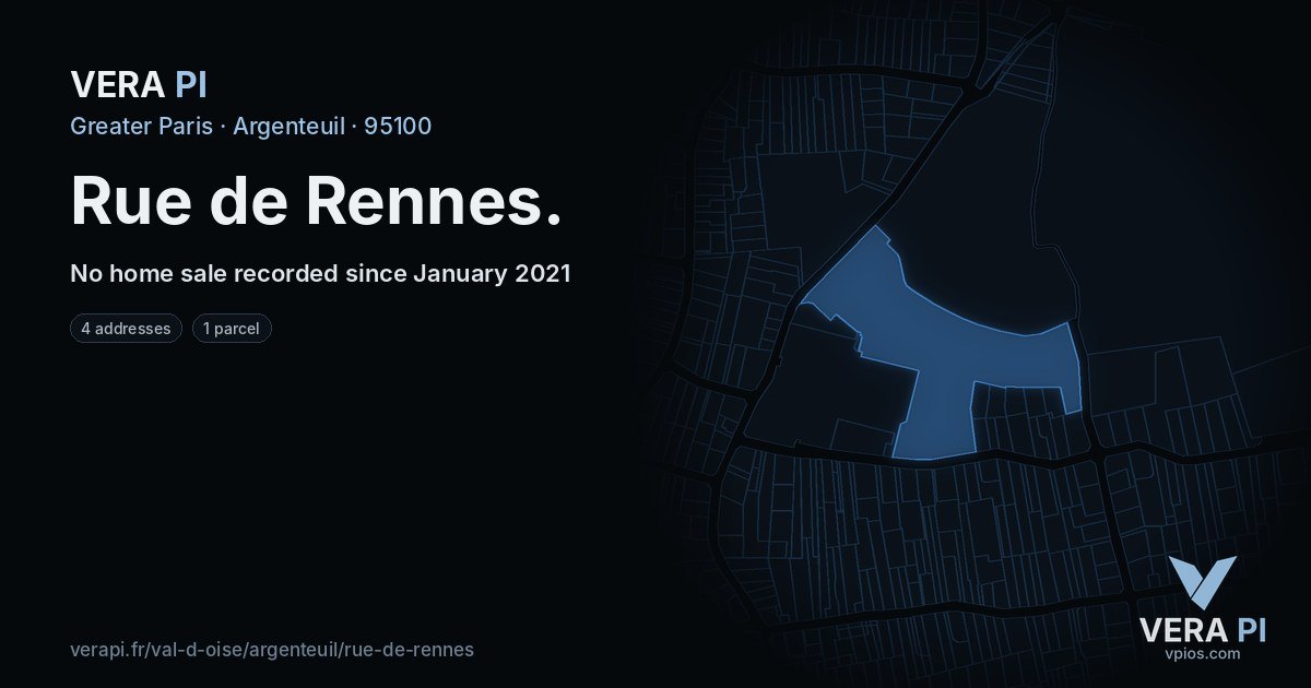 Rue de Rennes, Argenteuil at night – every parcel coloured by the prices around it, the street's own parcels lit