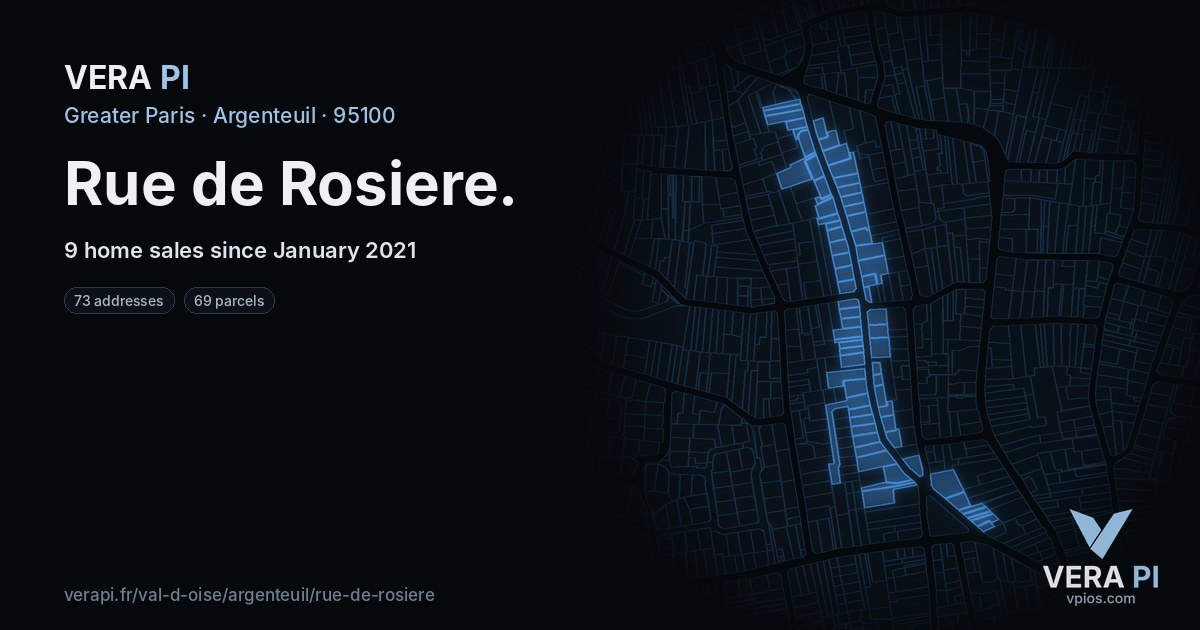 Rue de Rosiere, Argenteuil at night – every parcel coloured by the prices around it, the street's own parcels lit